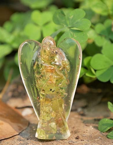 Prehnite Gemstone Orgone Džeket Angel Cleaning Figurine, ručni isklesani čuvar anđeo - Kristali za pozitivnu