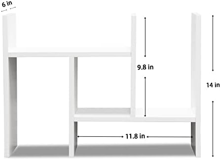 Masaka B & W - Japanski stil Desktop Organizator Dvostrukih postrojenja Polica za prikaz, uredski stolni stalak za skladištenje, podesivi kancelarijski materijal za smeće Organizator stolova - slobodna stajaća polica bijela