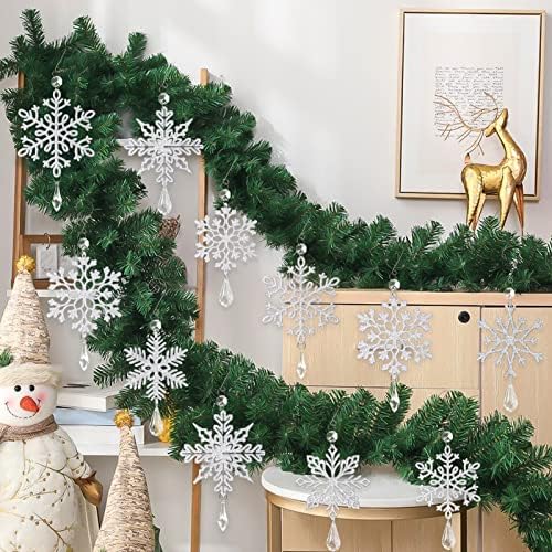 Božić Snowflake ukrasi dekoracije-12kom plastike Glitter Sliver Snowflake dekoracije sa kristalnim privjesak