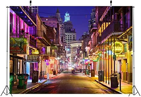 BELECO 5x3ft tkanina New Orleans Bourbon Street pozadina za fotografiju Mardi Gras pozadina New Orleans noćni