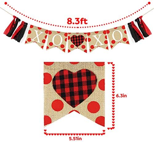 Xoxo Burlap Baner - Valentinovo ukrasi - Valentines Burlap Banner za kamin za kamin - Crni crveni