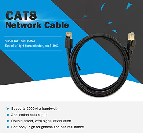 Ulansen Cat8 Ethernet kabel, brzina za brigu od 5ft od 26AWG 40Gbps, 2000MHz sa pozlaćenim RJ45 priključkom