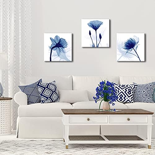 Wieco Art Blue apstraktno cvijeće 3 ploče Giclee platno štampa zid Umjetnost moderne slike umjetnička djela
