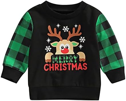 Klate Top novorođenčadi Dječji božićni dugi rukav karirani crtani jelen Ispisuje pulover dukserice