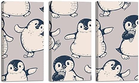 Zidna umjetnost za dnevni boravak, slatka igra Penguin uokvirena dekorativna uljna Slika postavljena