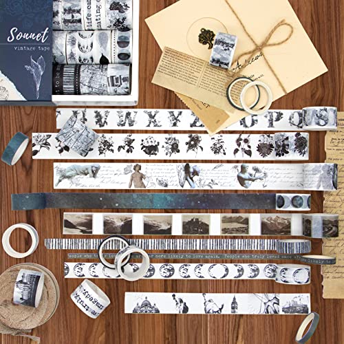 Mpopuul 20 rolni Vintage Washi Tape Set - Sonnet dekorativne trake za vođenje dnevnika, Scrapbooking Supplies,