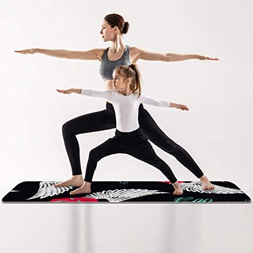 Siebzeh Wing Heart Lettering Inspirational Premium Thick Yoga Mat Eco Friendly Rubber Health &