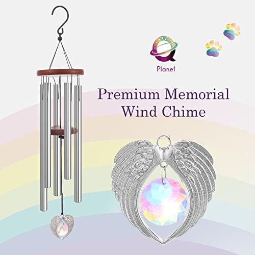 QPlanet Silver 32 inčni pet Memorial Wind Chime sa dijamantskim Suncatcherom, 432Hz Healing muzikom, prilagodljiv