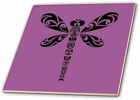 3Droza Dragonfly Black Tribal Tattoo Style Art on Pink - Pločice