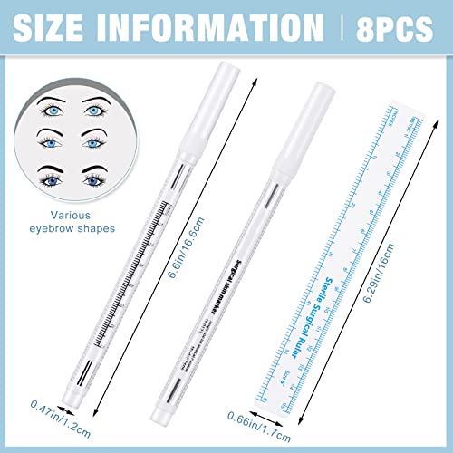 8 komada mikroblading marker olovka sa papirnim ravnalom skin Marker obrva trajni položaj šminke označi