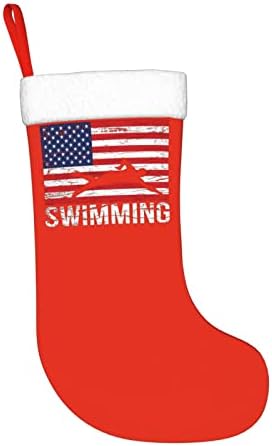 QG ZZX Swimmer američka zastava Božićne čarape Xmas Čarape Kamin Viseća čarapa 18 inča Odmorsko dekoracija
