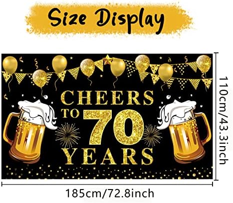 Veliki živjeli do 70 godina Banner potrepštine za zabave, crno zlato Happy 70th Birthday backdrop