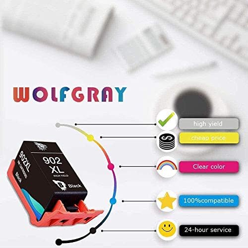 Wolfgray 1-Crni HP 902XL 902 XL prerađeni kertridž sa mastilom kompatibilan sa štampačem HP Officejet Pro