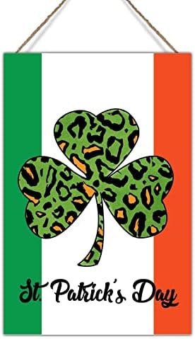 Irska zastava Leopard Plaid Lucky Clover Wool Wall Art Plaket St Patrick's Day Green Clover