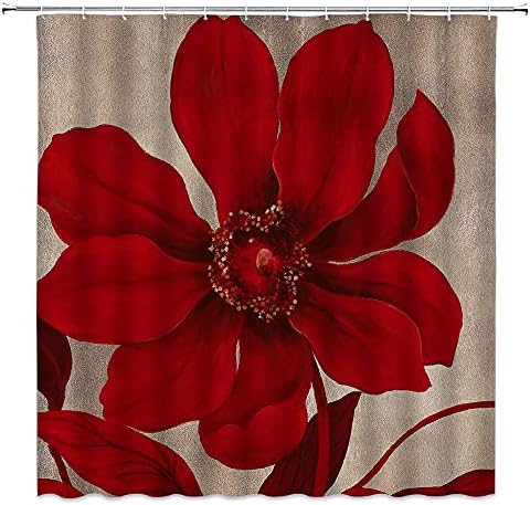 Gixkoxe Crvena cvjetna zavjesa za tuširanje retro smeđu i crvena vintage elegantna šik biljka cvjeta kupatilo
