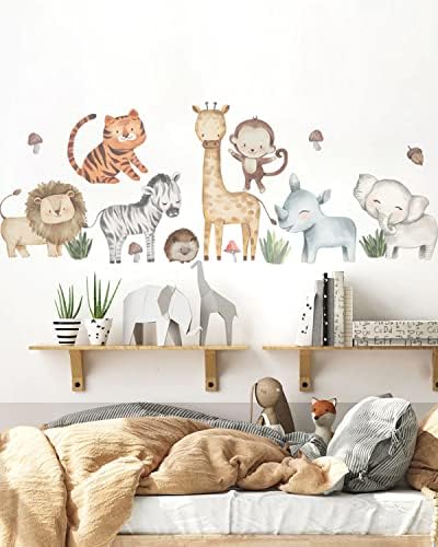 Zidne naljepnice za šumske životinje Peel and Stick za dječji rasadnik, akvarel Safari zidne naljepnice
