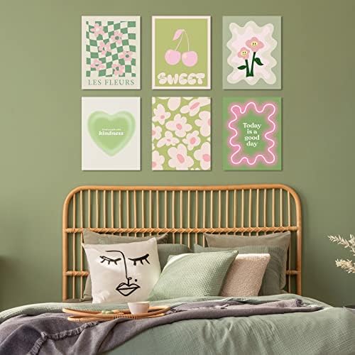 Habseligkeit zeleni danski pastelni zidni dekor za djevojčice spavaonica, estetski slatki dekor sobe, Preppy