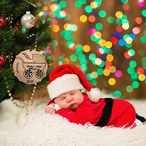 Jolette Designs Babys first Christmas Ornament 2021 - drveni ukrasi za bebine kočije pokloni za dječaka,