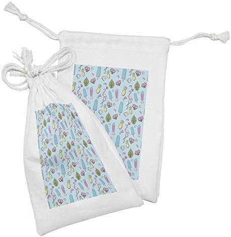 AMBESONNE Ljetna torbica tkanina od 2, ponavljajući zabavne predmete popsicle Flamingo ananas