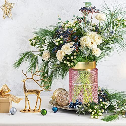 Staklo za cvijeće od 2 paketa, ružičasta vaza sa zlatnim metalnim vrhom, elegantnim dekorativnim za