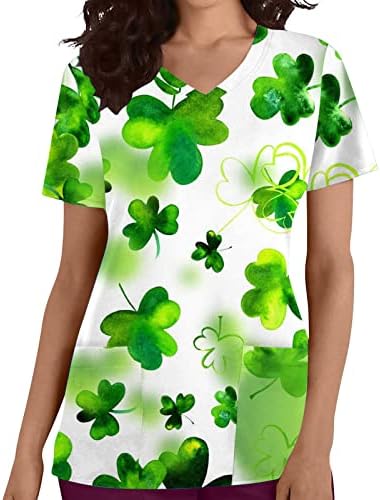 Shamrock tiskana košulja za žene Holiday 2 džepna radna odjeća kratka rukavska medicinska služba sv. Patrickov