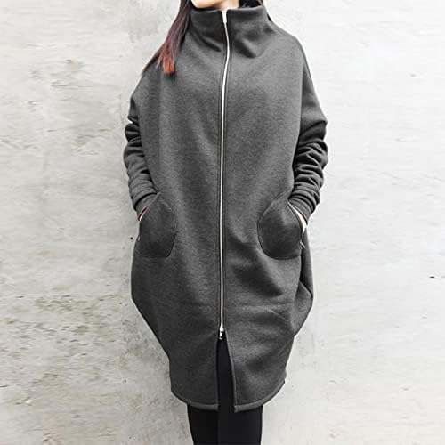 Cokuera Womens Trendy Fild FIT kaput za jaknu sa džepom casual labave boje zatvarače dugih rukava s kapuljačom