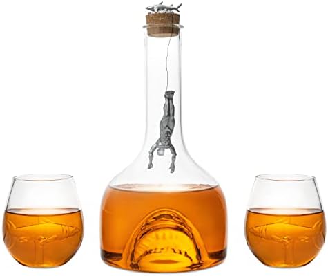 Shark Wine & Whisky Decanter & naočare Set od strane vina Savant - 1000ml Shark Decanter sa 2 10oz naočare