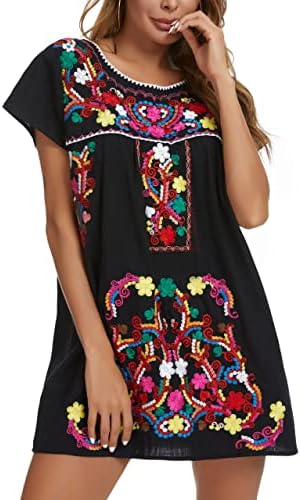 YZXDORWJ žene Meksički vezene haljine kratki rukav
