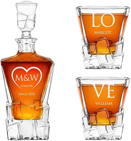 Maverton personalizirani dekanter za viski i 2 čaše za parove - elegantan set viskija sa gravurom