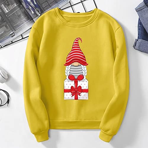 BEUU božićne majice za žene, ženske dukseve i dukseve Ležerne prilike Xmas Gnome Print Tops posada Plus
