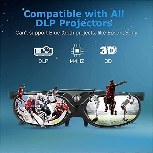 DLP 3D naočale 4 pakete, JX30 punjive 3D aktivne naočale za aktivne zatvarače za sve DLP-Link 3D projektore,