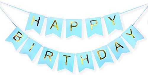 Blue Happy Rođendan Banner, svjetlucav zlatna slova, baner za rođendanski rođendan za zabavne ukrase, gutanje