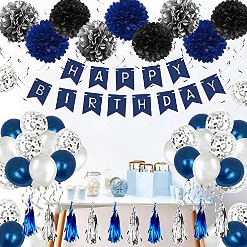 Movinpe Navy Plavi rođendan ukras Man Balloon, inclu. Sretan rođendan baner plavi srebrni konfetti