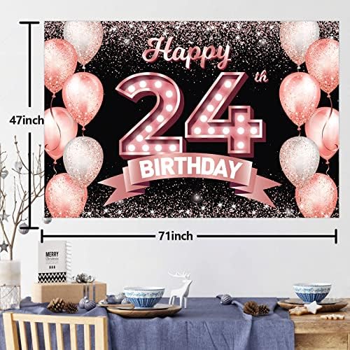 Sretan 24. rođendan Rose Gold Banner pozadina Cheers do 24 godina konfeti baloni tema dekor dekoracije
