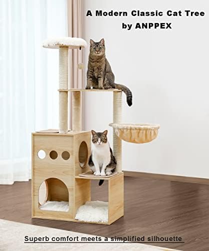 Anppex Wood Cat Tree Tower za zatvorene mačke, 50 Moderna mačja Drvena drvena CONDOS, visoka mačka