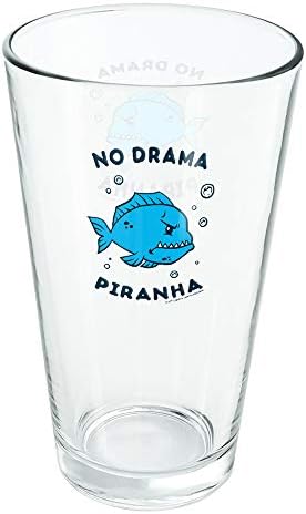 No Drama Piranha riba Funny Humor 16 Oz pinta stakla, kaljeno staklo, štampani dizajn & savršen Fan poklon |