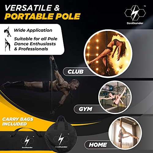 Beethunder Black pol prijenosni striptizerski stup za dom | Spinning pol i statički plesanci za fitnes
