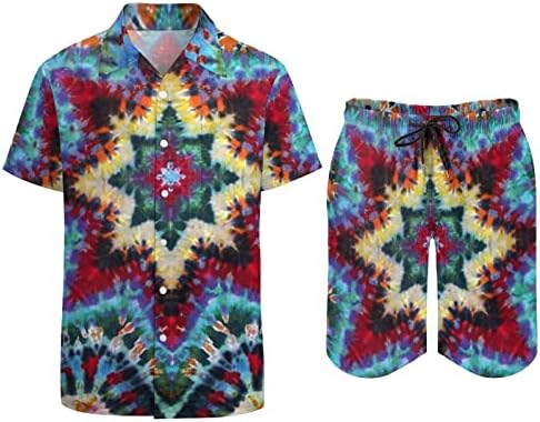 Weedkeycat Tie Dye muške odjeće za plažu 2 komada Havajska gumba dolje majica kratkih rukava i kratkih rukava