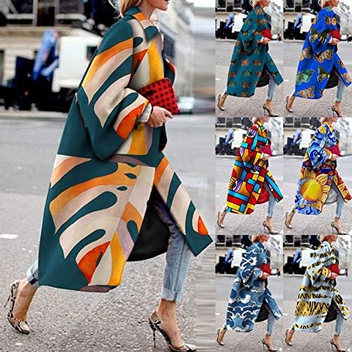 Seryu Fashion Women tiskane džepne jakne Outerwear Cardigan Overcoat dugačak kaput