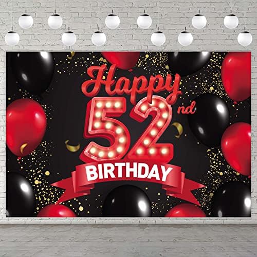 Sretan 52. rođendan crvene i Crne Banner Backdrop dekoracije baloni tema dekor za djevojčice žene