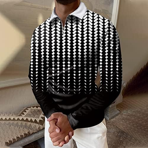 Muška klasična polo majica s dugim rukavima Zip up casual slim fit majice Boja blok Grafički tiskani