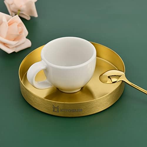 Zlatna ladica okrugla posluživanje - metalna ukrasna ploča za bar za klub za klub za kavu stolinski