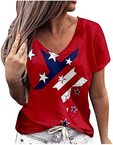 Mekane majice s dugim rukavima za žene Ženska Dan nezavisnosti Ispiši V izrez Casual majica