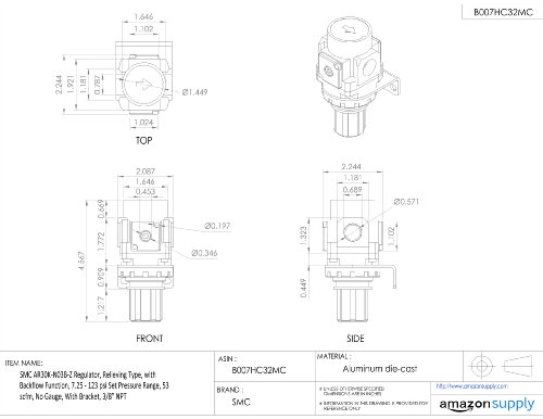 SMC AR30K-N03B - Z Regulator, Rasterećujući tip, sa funkcijom povratnog toka, 7.25-123 psi set opseg