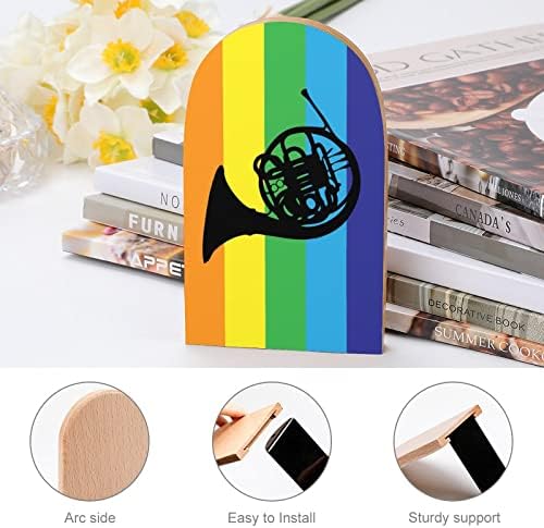 Rainbow francuski rog Drvo Bookends teške držače knjiga za police dekorativne knjige Završava