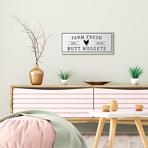 Stupell Industries Farm Fresh Butt Nuggets Funny Chicken Word, dizajn Susan Ball Wall Art, 10 x 24, platno