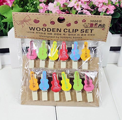 Vpang 48 kom Mini prirodni drveni šareni dizajn gitare štipaljke za odjeću Foto papirna kartica Peg Pin