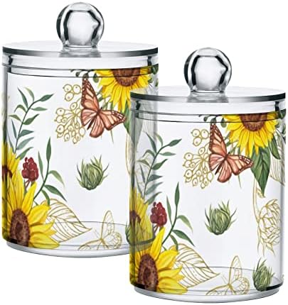 Alaza Sunflower Butterfly Floral 4 Pakov Qtip Držač sa poklopcem 14 oz Jar Creist Plastic Apotekantne posude