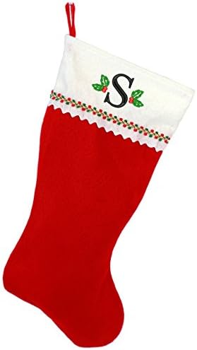 Monogramirani me vezeni početni božićni čarapi, crveni i bijeli filc, početni s