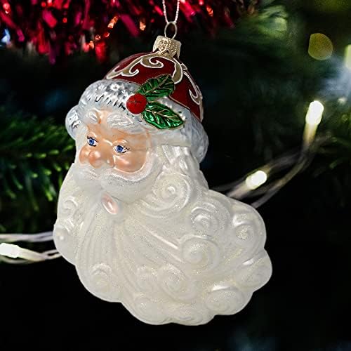 Ograničeno izdanje Kurt Adler Santa Claus glava sa blistavim božićnim šeširom - ručno puhani Božićni